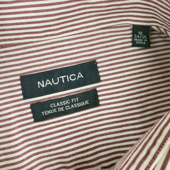 NAUTICA Classic Fit Striped  Long Sleeve Red/White Dress Shirt 18 34/35 - Picture 4 of 4